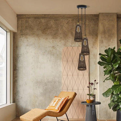 3 Head Basket Style Rattan Ceiling Pendant 95cm Hanging cord 3 In E27 Light Lampshade~4194