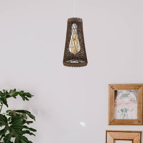 Pantalla de techo colgante de madera de mimbre de ratán con orificio de 1 cm y base E27 ~4469