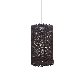 Lámpara de ratán con diseño de jaula de barril y orificio de 1 cm, E27, pantalla de luz ~4219