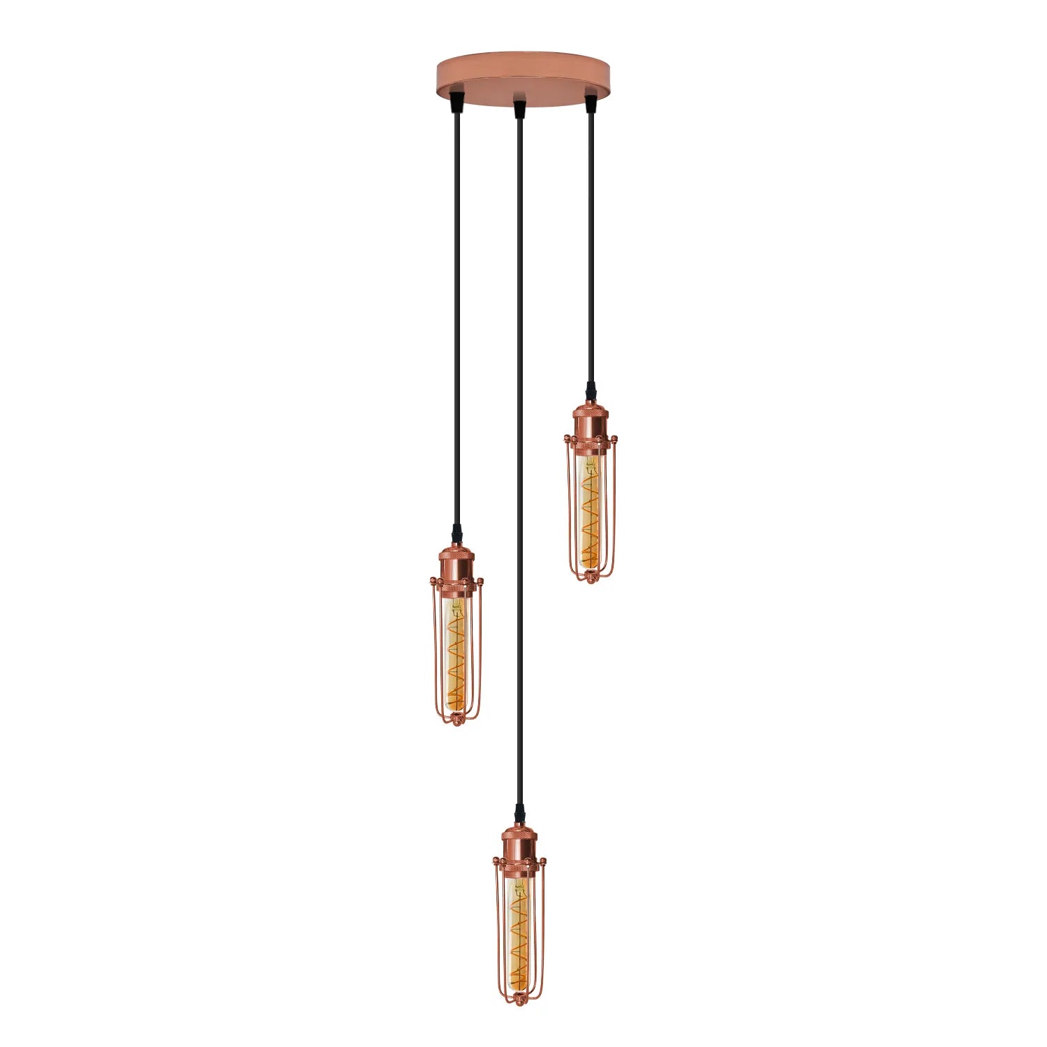 3 Head Round Base Rose Gold Ceiling E27 Pendant Light,Wire Cage,Hanging Lamp~ 4178