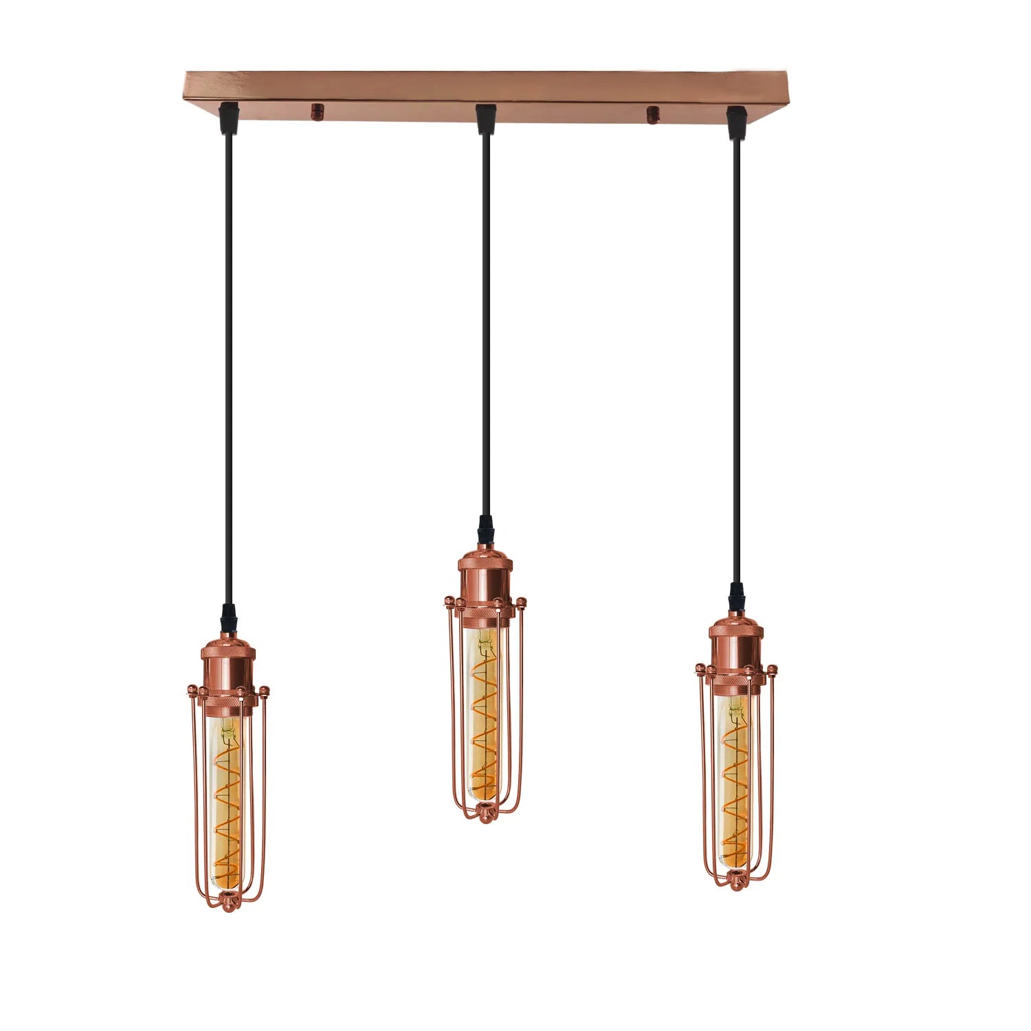 3 Head Rectangle Rose Gold Ceiling E27 Pendant Light,Wire Cage,Hanging Lamp~4208