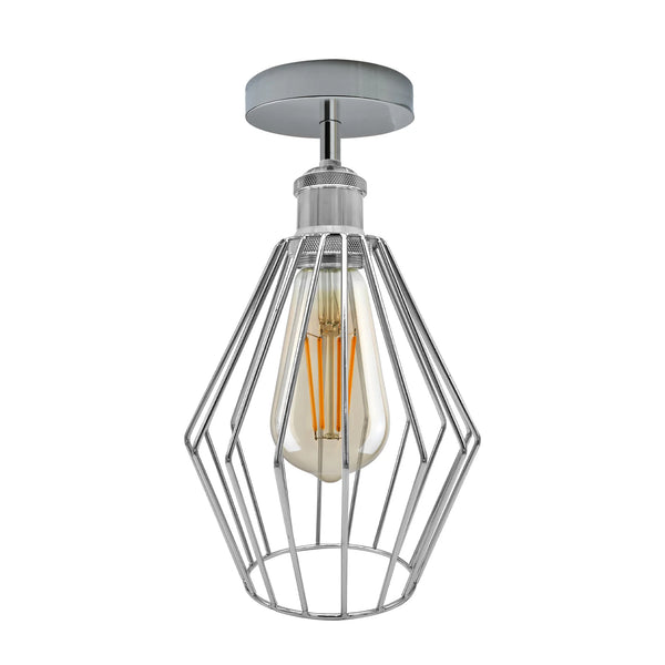 Gloeilamp chroom semi-flush diamant E27 schroef plafondlamp ~4184 – Ja