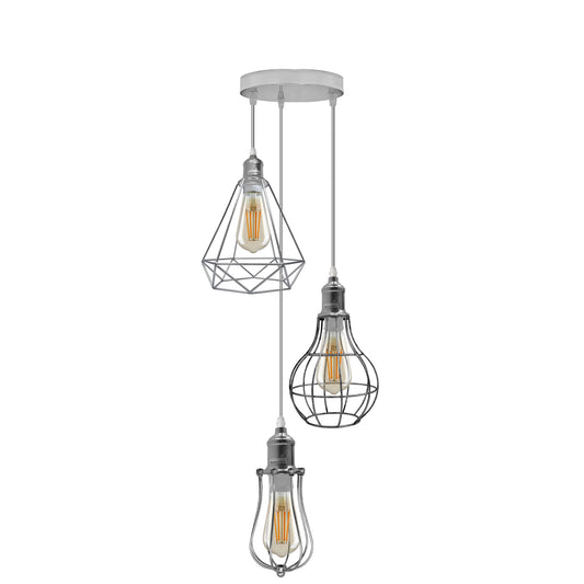 3 Head Ceiling Pendant Light Cord E27,Electro plated,Cage Hanging Lamp~4190