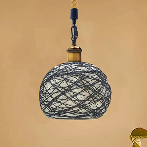 LEDSone industrial vintage Rope Rattan Woven Pendant Lamp Dome Pendant Light~1959