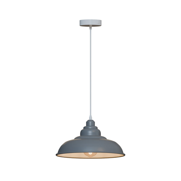 Vintage Retro Metal Shade Pendant Light E27 ~5854 – Grey / No