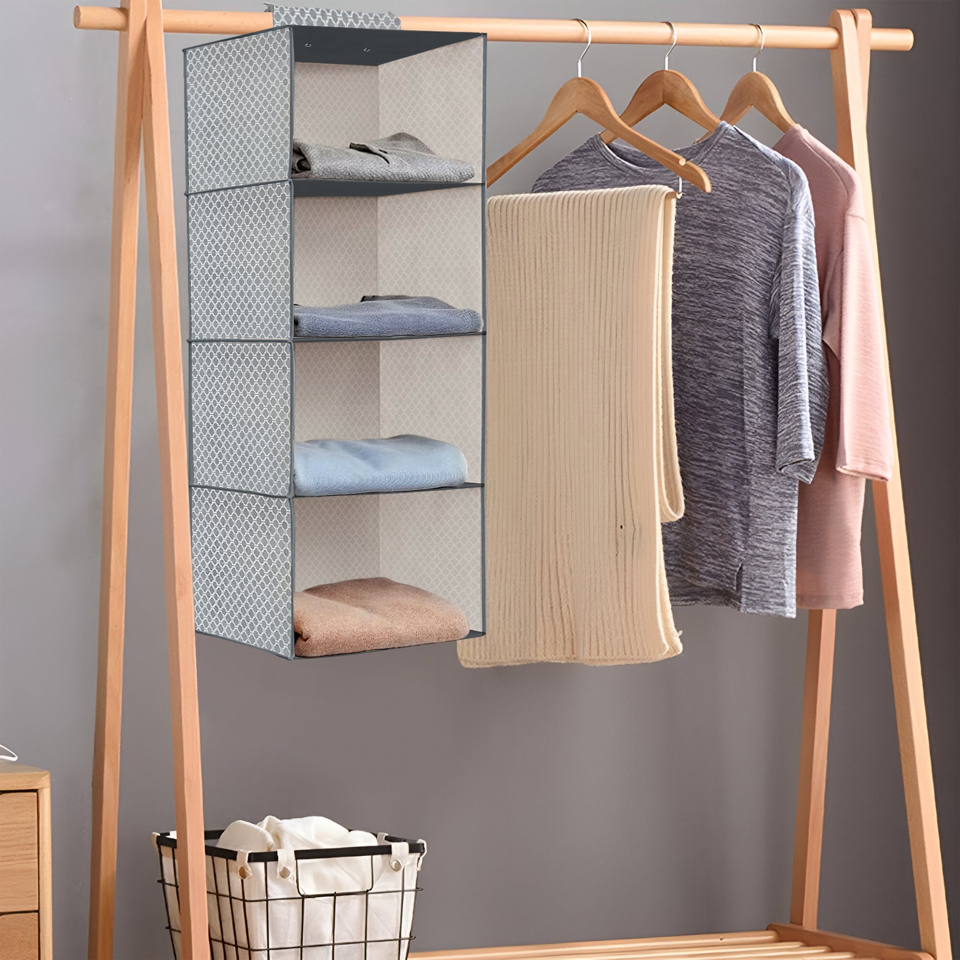 Fabric Hanging Storage with 5 shelf shelves Clothes Organizer ~5328