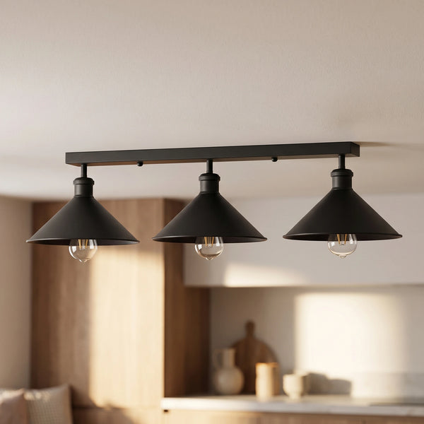 TRIPELJS 3 Light Metal Loft Ceiling Light E27 Lamp ~6190 – Black / Yes