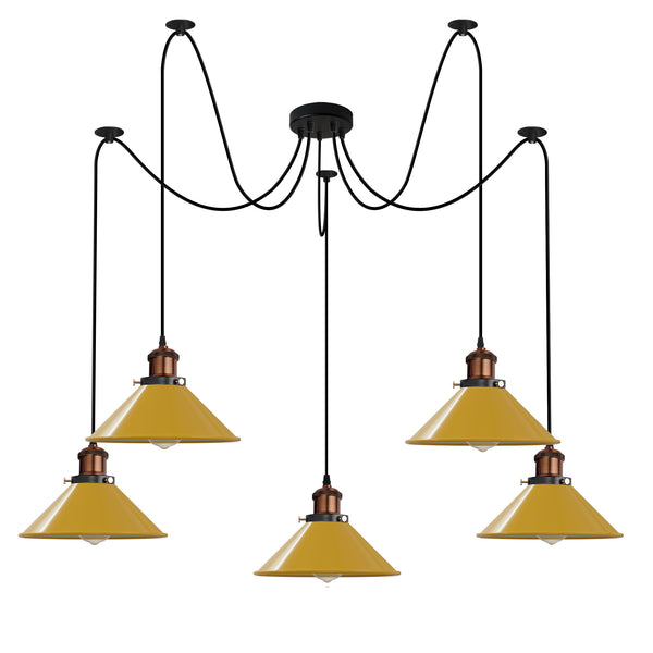 Lámpara colgante de 5 luces E27 con cable ajustable y luz tipo swag ~5126 – amarillo / Con bombilla
