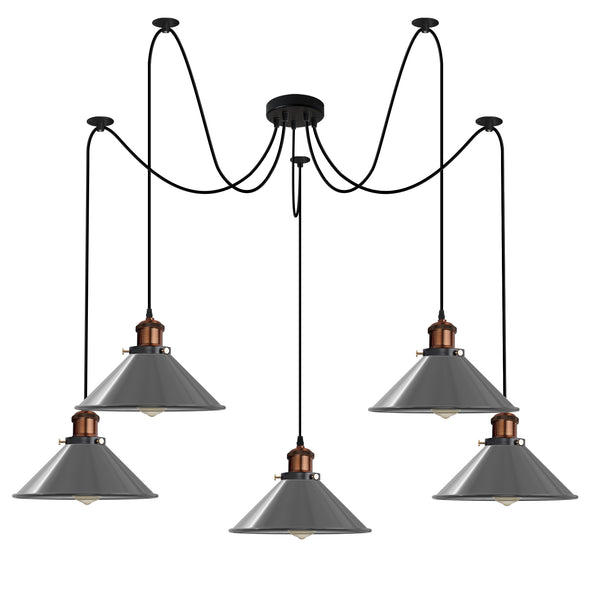 Lámpara colgante de 5 luces E27 con cable ajustable y luz tipo swag ~5126 – Gris / Con bombilla