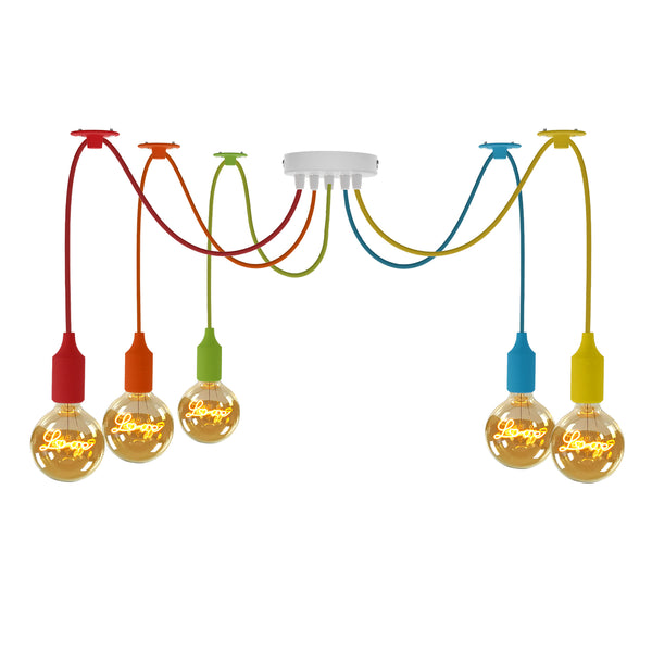 5 Head Spider shape Multiple Colour pendant Light Flex Swag Hook ~4665 – With Bulb