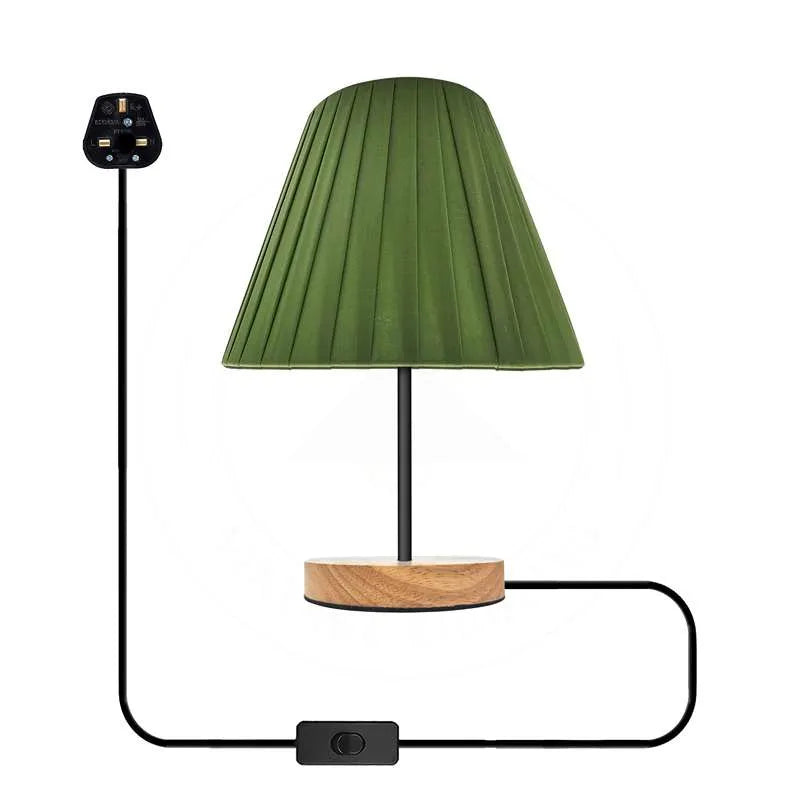 grenn fabric lampshade on/off switch wooden base plug in light