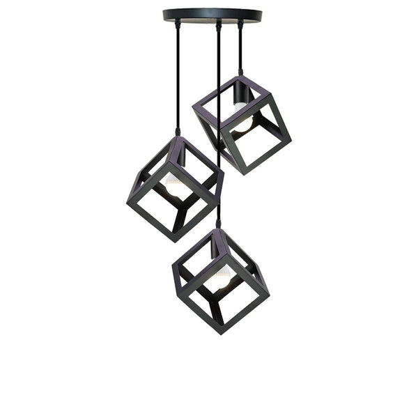 3 Head Black Square Wire Cage Bar Triple Hanging Pendant Light ~5297 – Yes