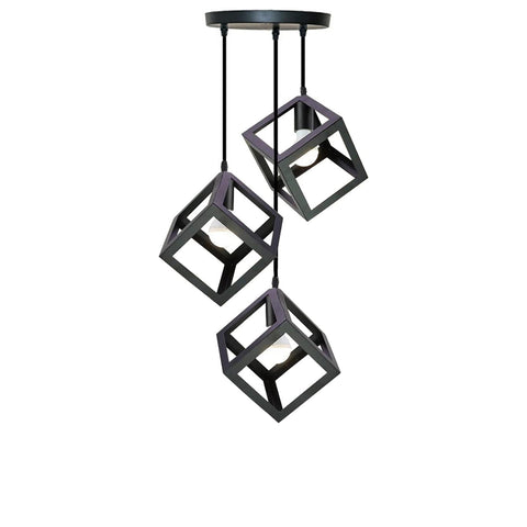 3 Head Black Square Wire Cage Bar Triple Hanging Pendant Light ~5297