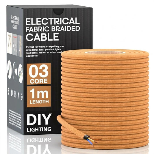 1M/5M/10M 3-aderige ronde stoffen kabel lichtbruine kabel 0,75 mm UK~3059