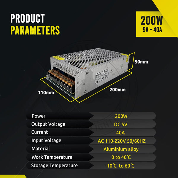 LED Transformer DC 5V Switching Power Supply Slim Enclosed~ 1409 – 200W
