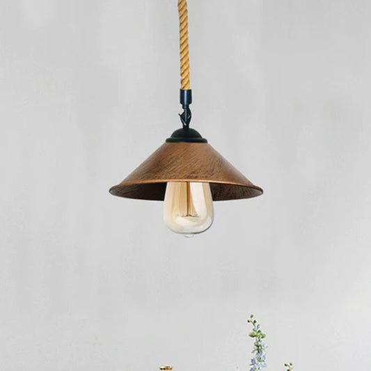 Brushed Copper Cone Lamp Shade With Hemp Pendant~2022