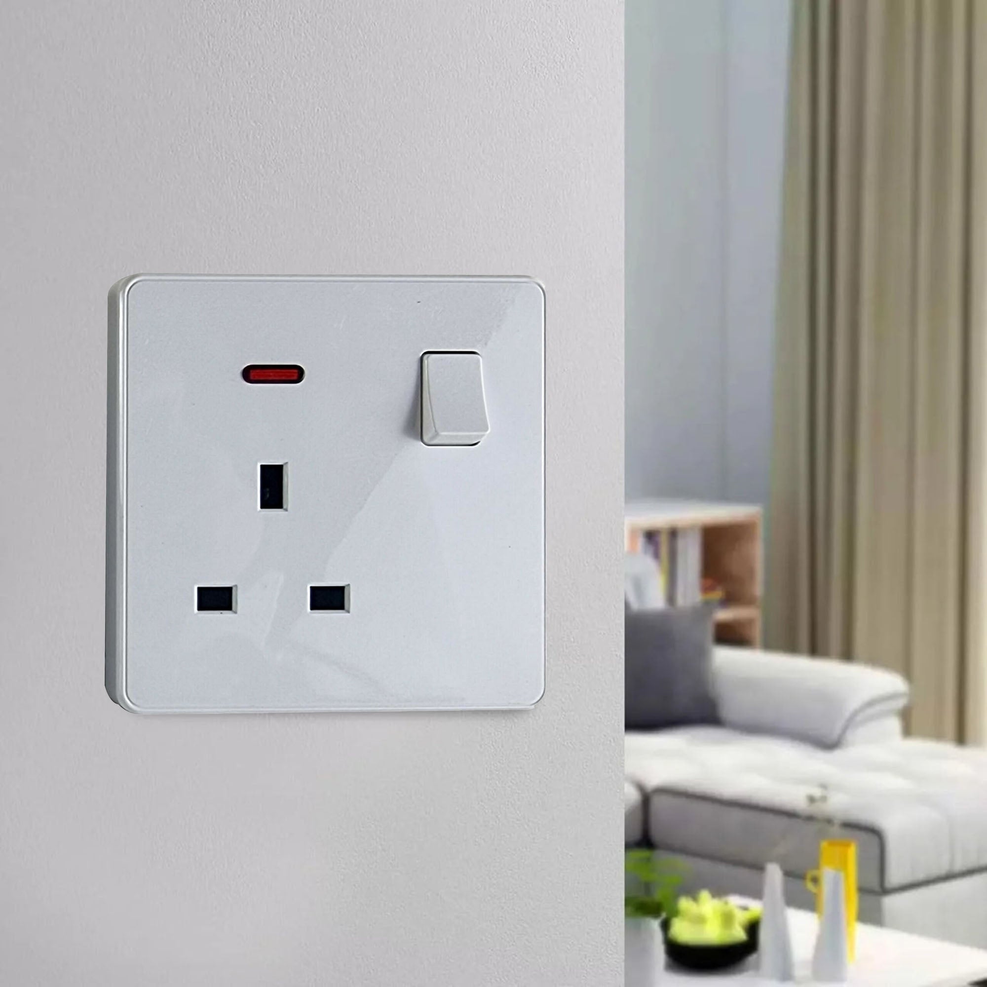13Amp Single Switched wall plug socket with ON/OFF Switch LED Indicato ...