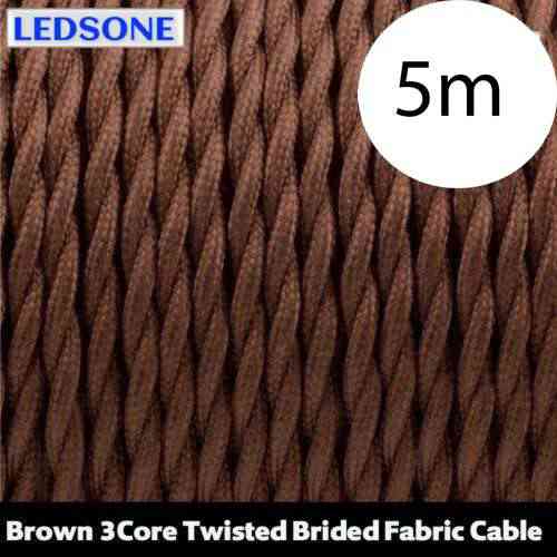 3 Core Twisted Fabric Cable Braided Lighting Flex 0.75mm Brown Vintage Lamp Wire~3192