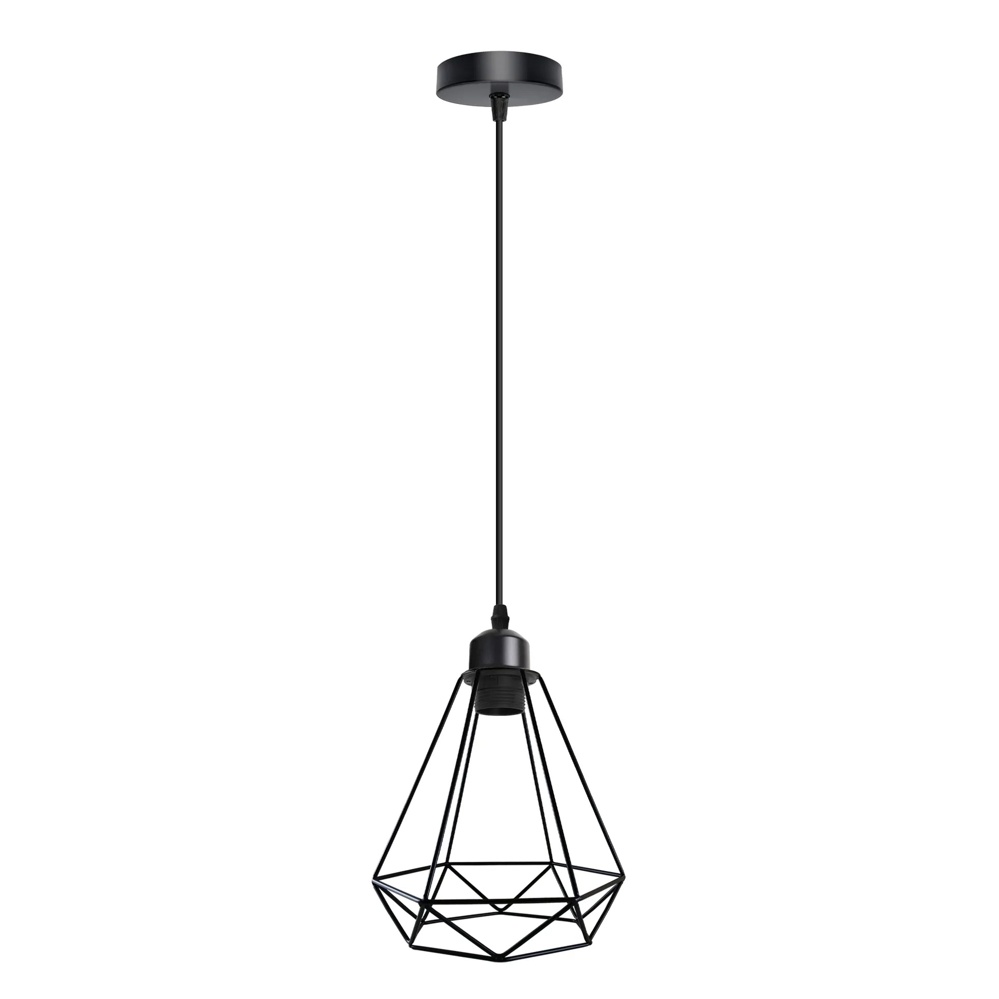 Black diamond-shaped wire cage metal,E27 cord ceiling hanging pendant lighting~4489