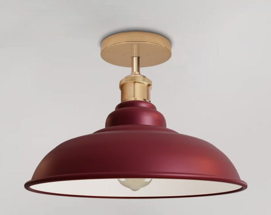 Industrial Vintage Retro Flush Mount Glossy Shade Burgundy colour Ceiling Light E27UK~3761