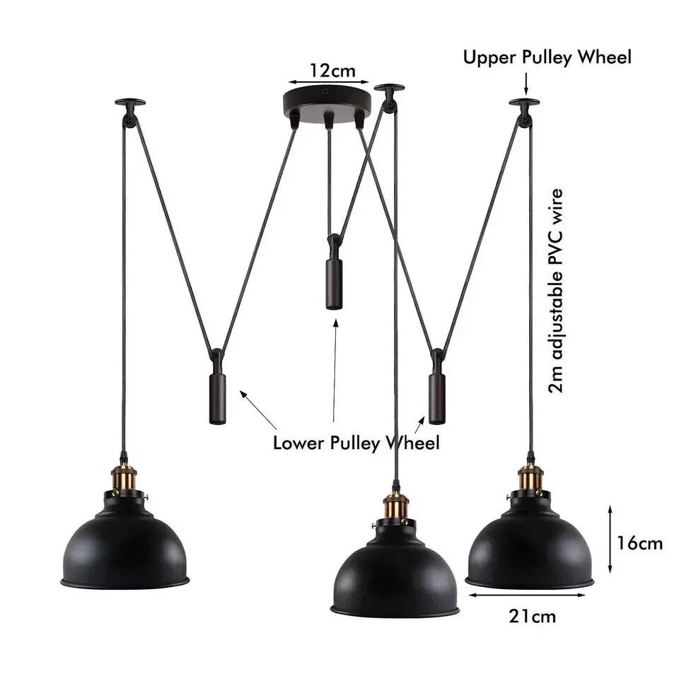 Vintage Industrial 3-Light Pendant | Metal & Gold Inner 21cm Shade