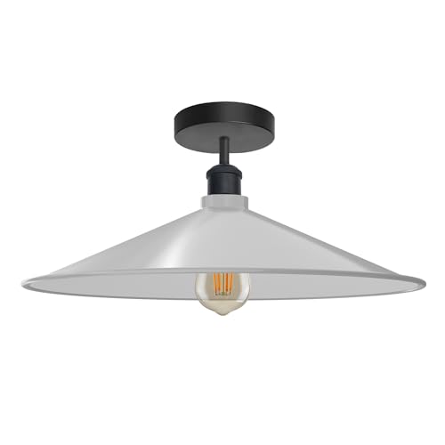 Industrial LED Flush Mount Ceiling Light Fixture ~6449 – White / With Bulb