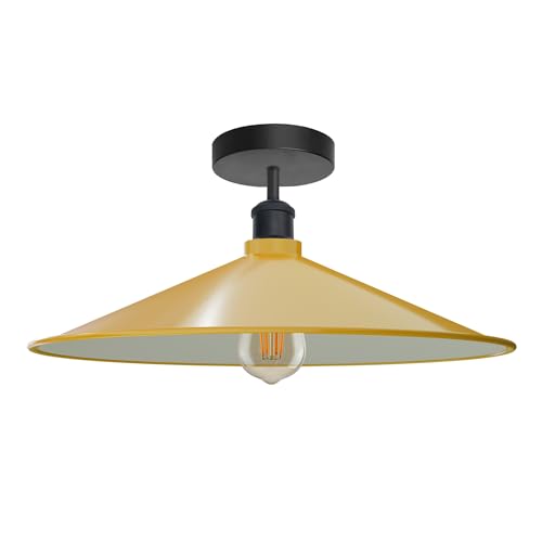 Industrial LED Flush Mount Ceiling Light Fixture ~6449 – Yellow / With Bulb
