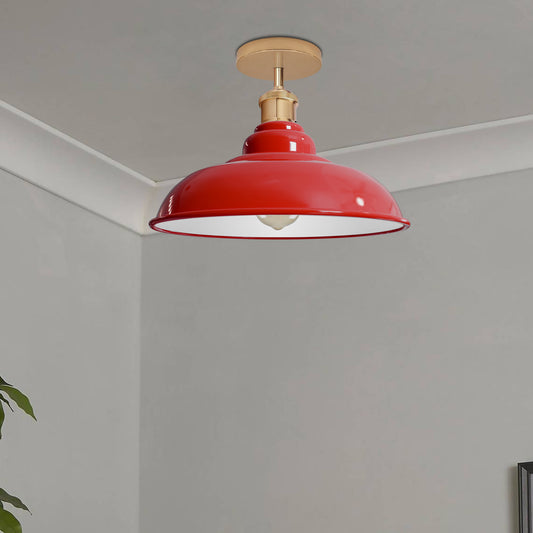 Industrial Vintage Retro Flush Mount Glossy Shade Red colour Ceiling Light E27 UK~3766