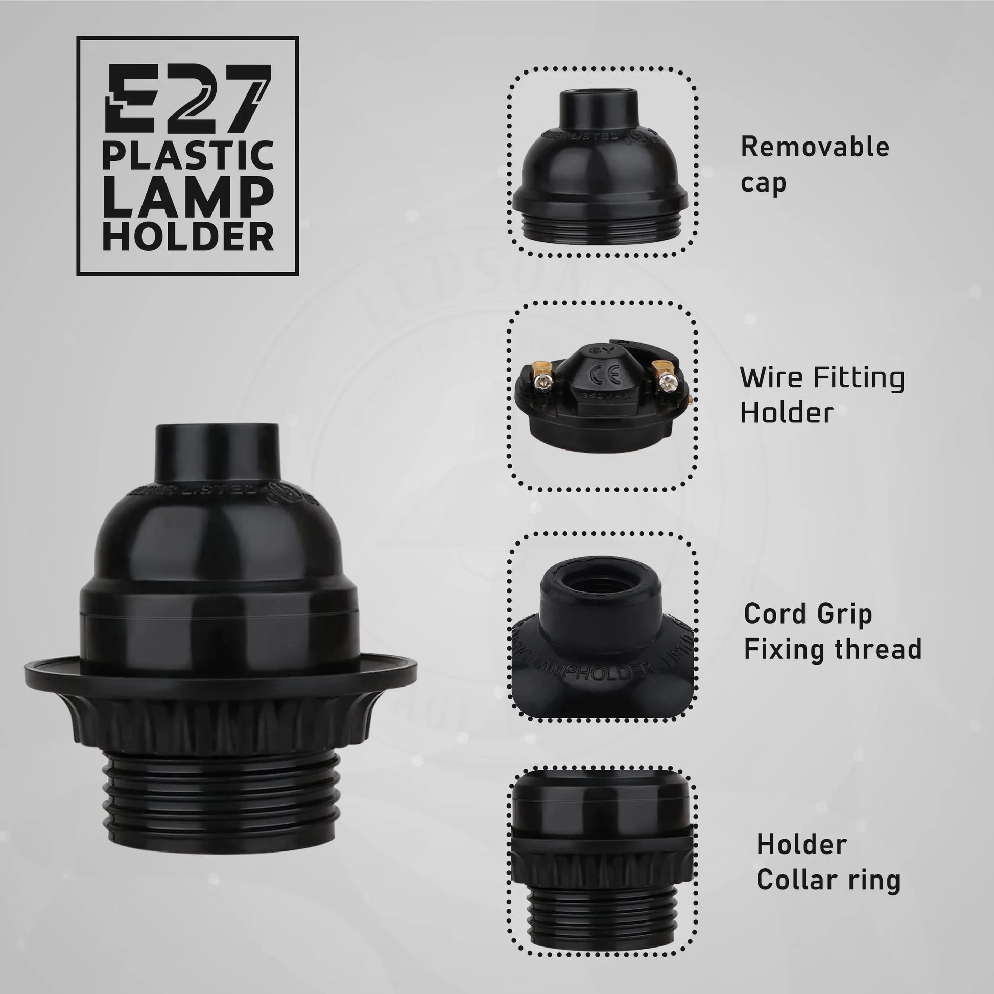 E27 Light Bulb,Pendant Socket Holder Edison Screw Black Plastic Lamp holder~4388