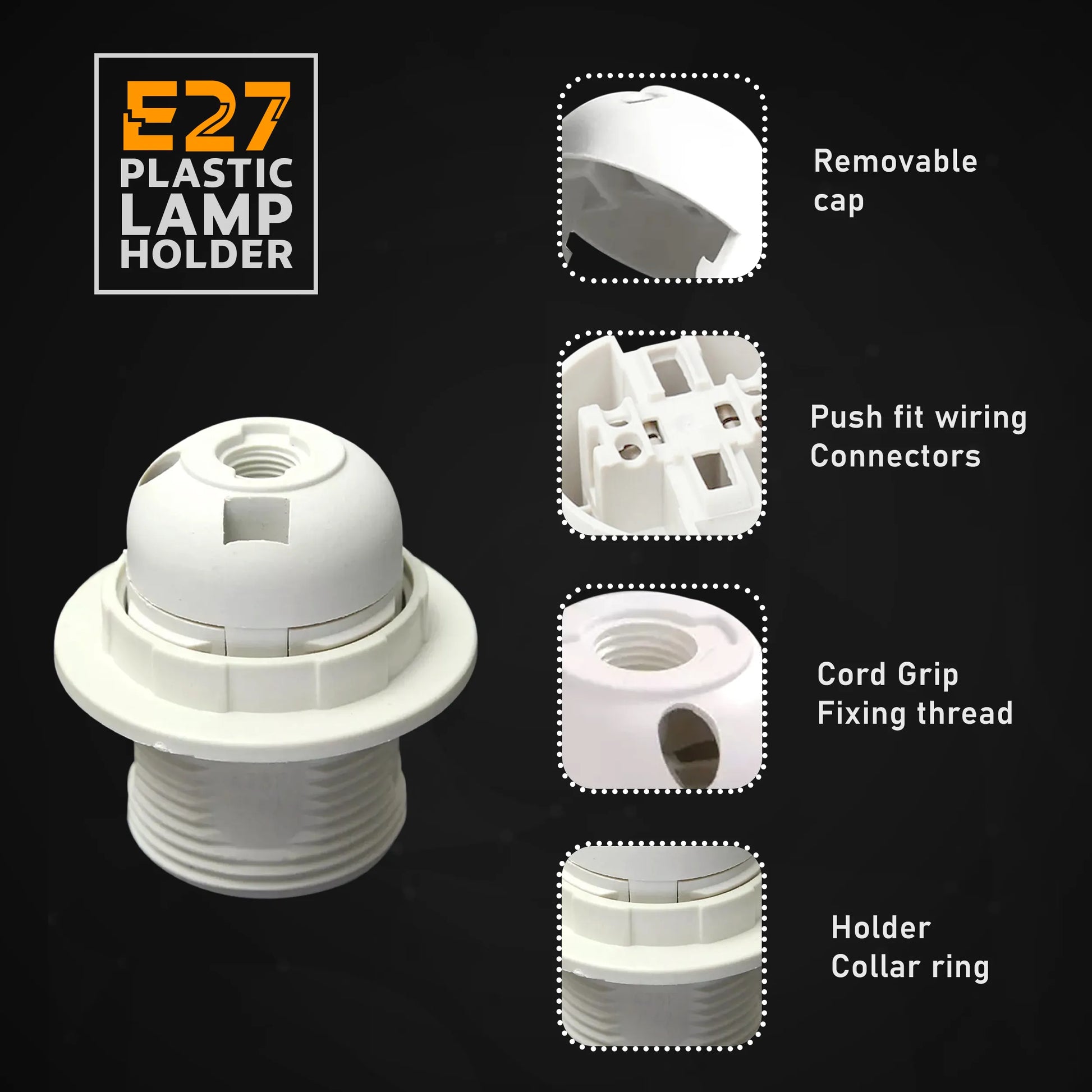 3Pack E27 Light Bulb Pendant Socket Holder,Screw White Plastic Lamp holder~4367