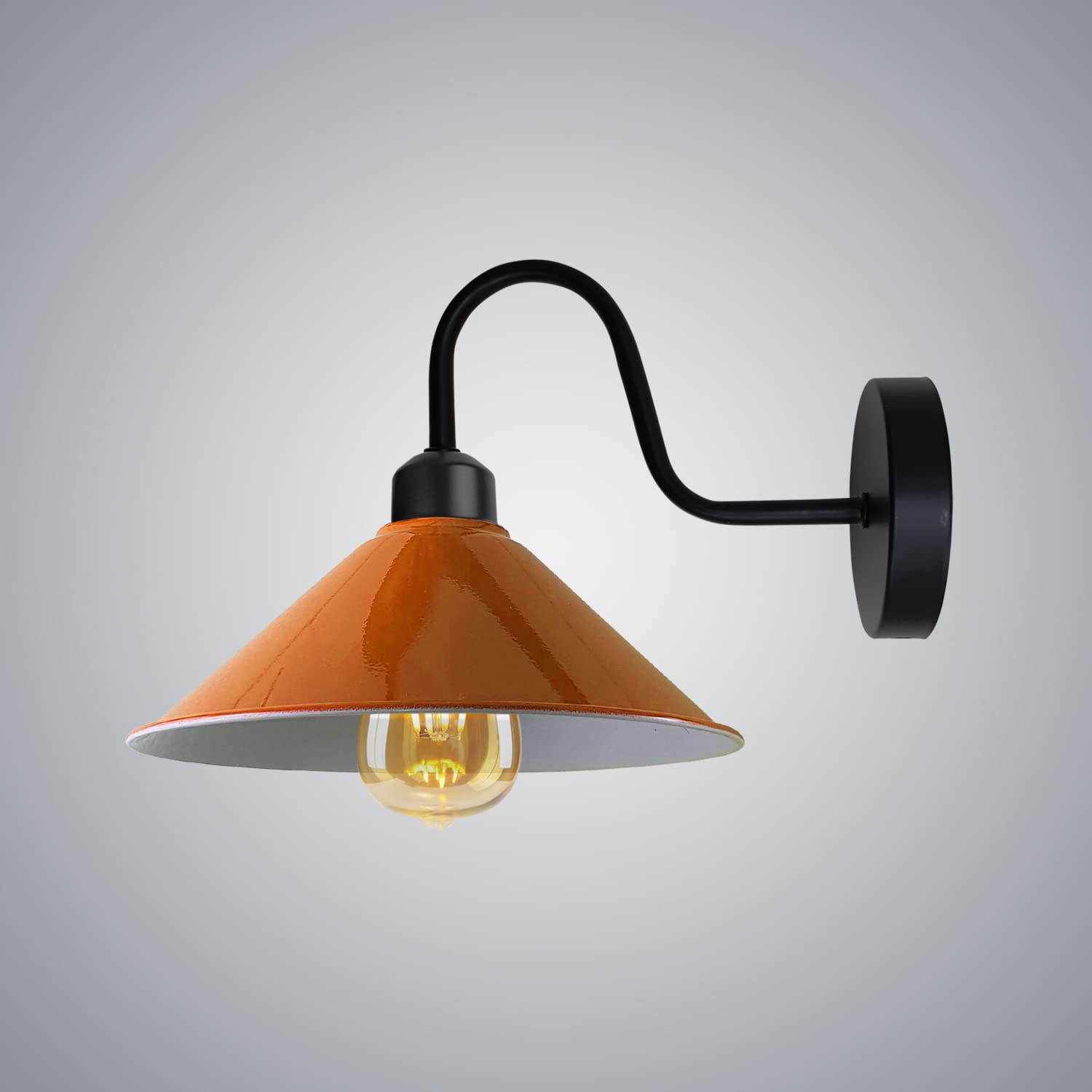 Modern Industrial Orange Wall Light – 22cm Cone Shade Swan Neck Sconce
