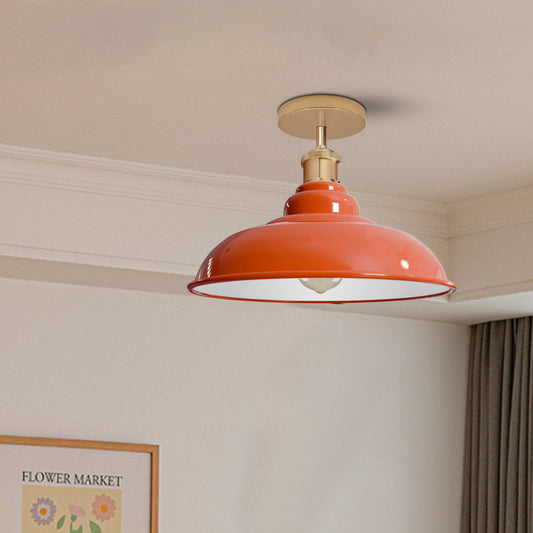 Industrial Vintage Retro Flush Mount Glossy Shade Orange colour Ceiling Light E27 UK~3765