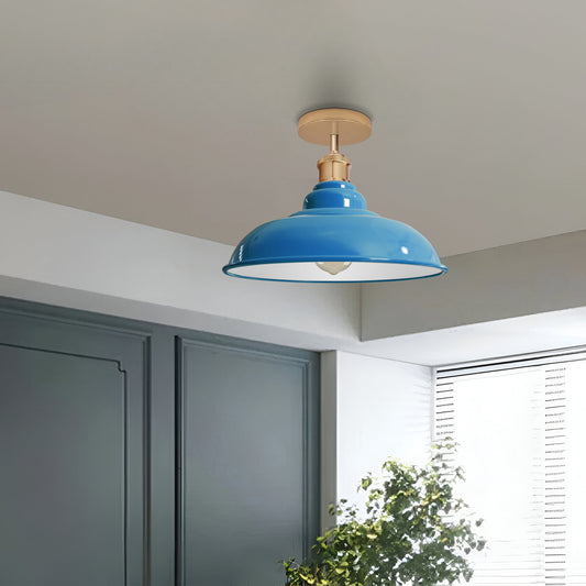 Industrial Vintage Retro Flush Mount Glossy Shade Cyan Blue colour Ceiling Light E27 UK~3770