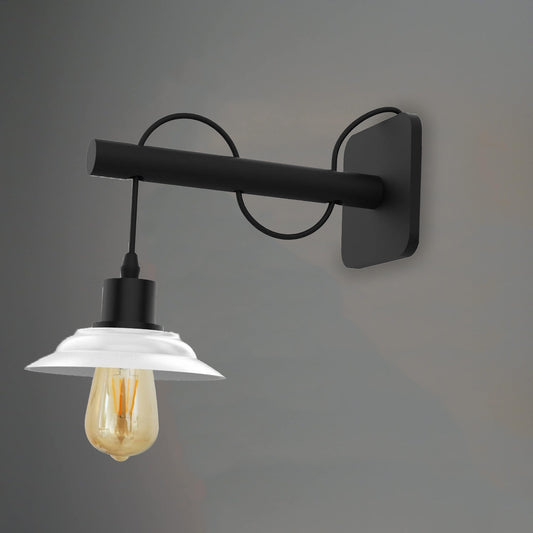 Pack Modern Industrial Black Scone wooden Wall Light With White Shade~2476