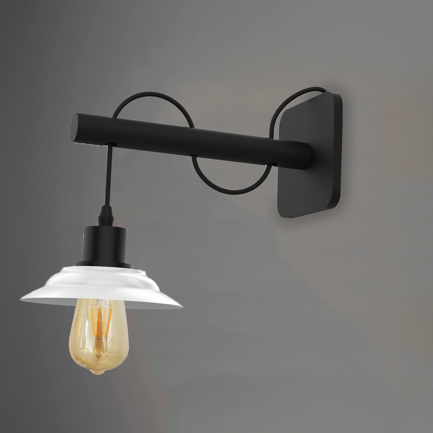 3 Pack Modern Industrial Black Scone Wall Light With White Shade with FREE Bulbs~2285