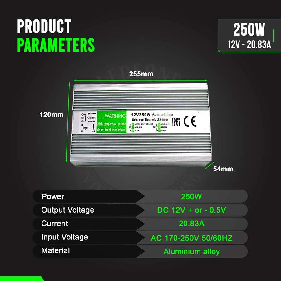 LED Driver DC 12V waterproof IP67 250w Constant Voltage Power Supply-Product Parameters