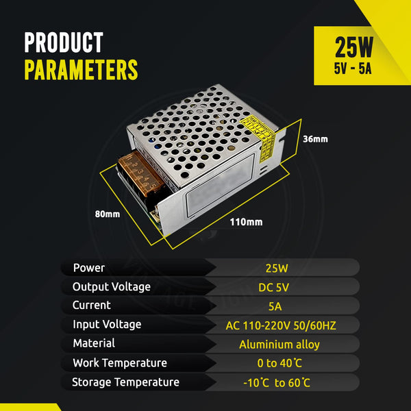 LED Transformer DC 5V Switching Power Supply Slim Enclosed~ 1409 – 25W