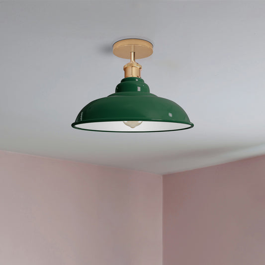 Industrial Vintage Retro Flush Mount Glossy Shade Green colour Ceiling Light E27 UK~3763