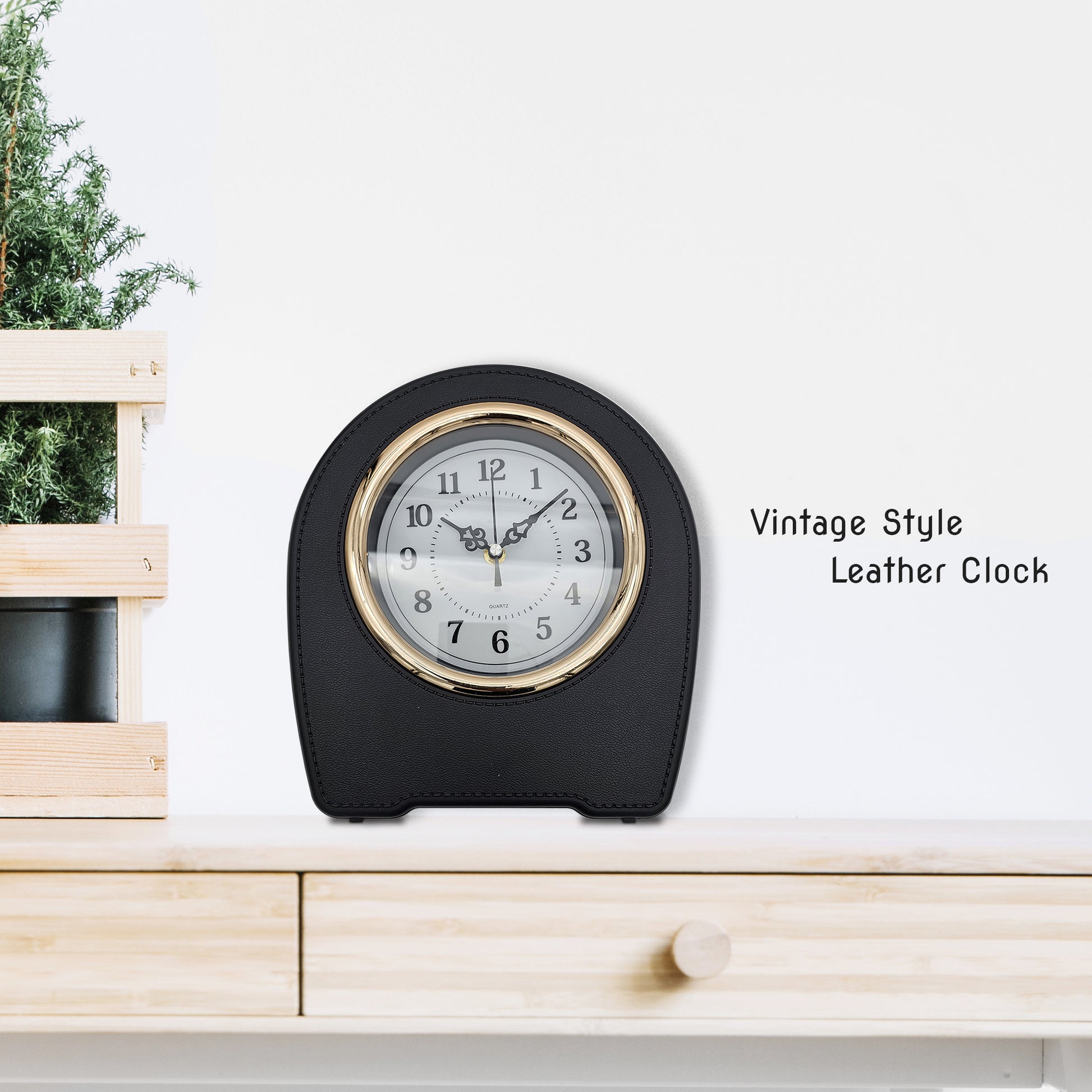 Black Leather Mantel Clocks Battery Operated