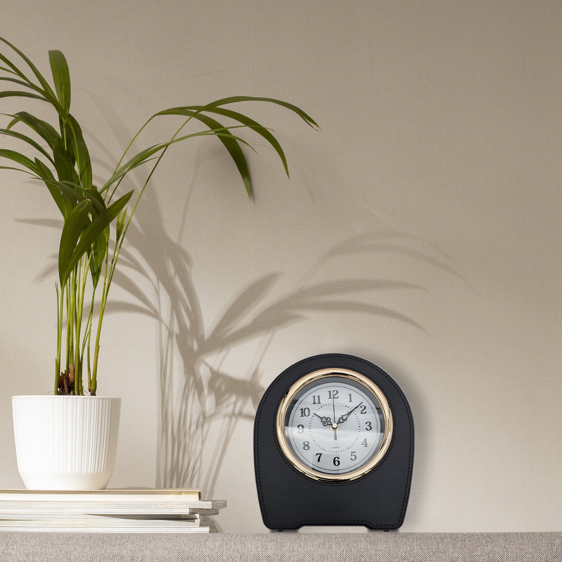 Black Leather Mantel Clocks Battery Operated