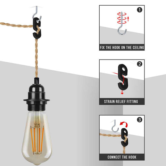 Industrial Hanging Adjustable Hemp Rope ON/OFF Switch UK Plug Pendant Light-Detail