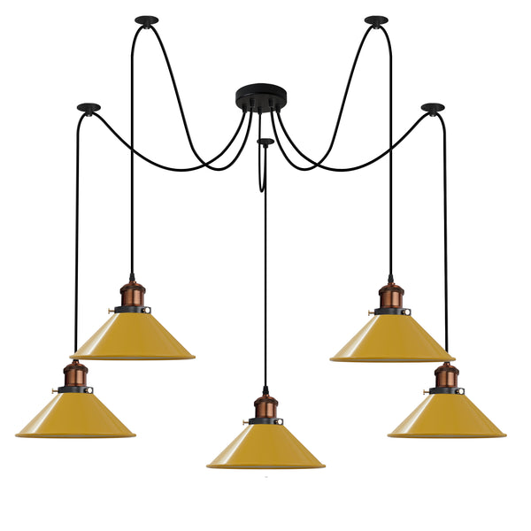 Lámpara colgante de 5 luces E27 con cable ajustable y luz tipo swag ~5126 – amarillo / Sin bombilla