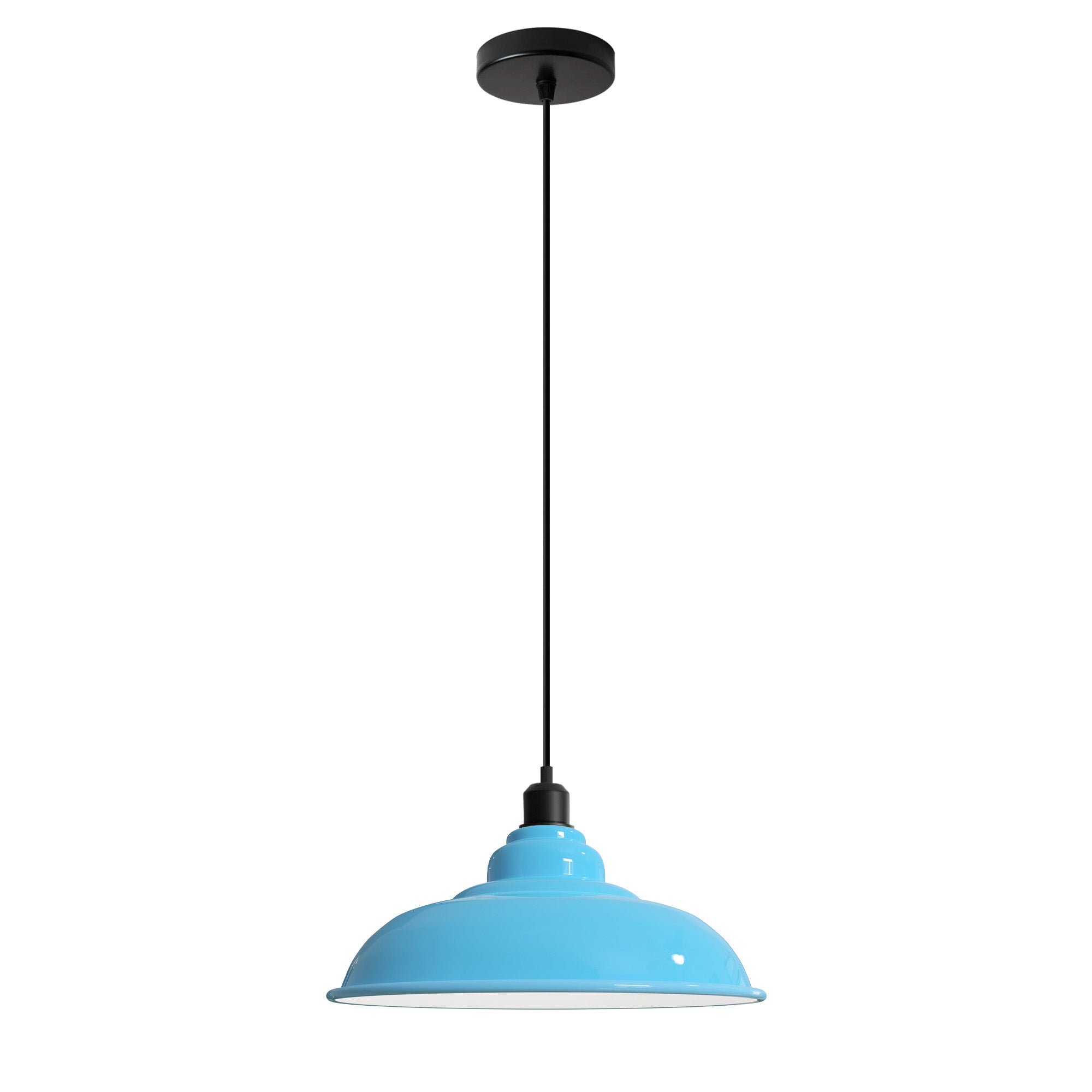 LEDKIA LIGHTING Lampada A Sospensione Friedrich In Tessuto Azzurro Marino - Diametro 40 Cm, Altezza 150 Cm, Portalampada E27