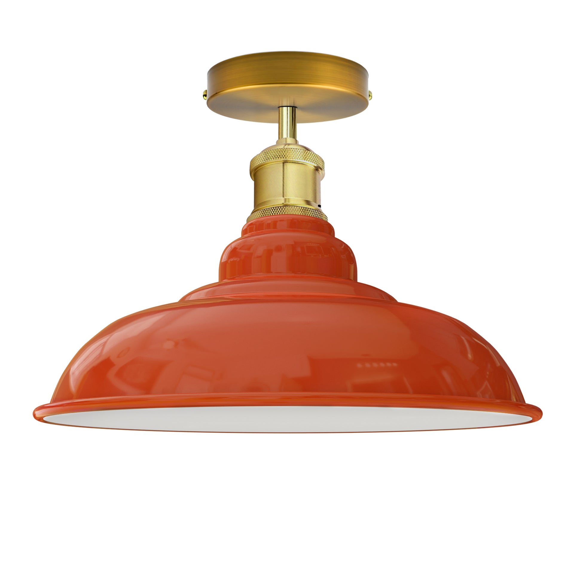 Industriële retro plafondlamp met glanzende kap in oranje E27 – UK Ltd Industriële retro plafondlamp met glanzende kap in oranje E27 – UK Ltd
