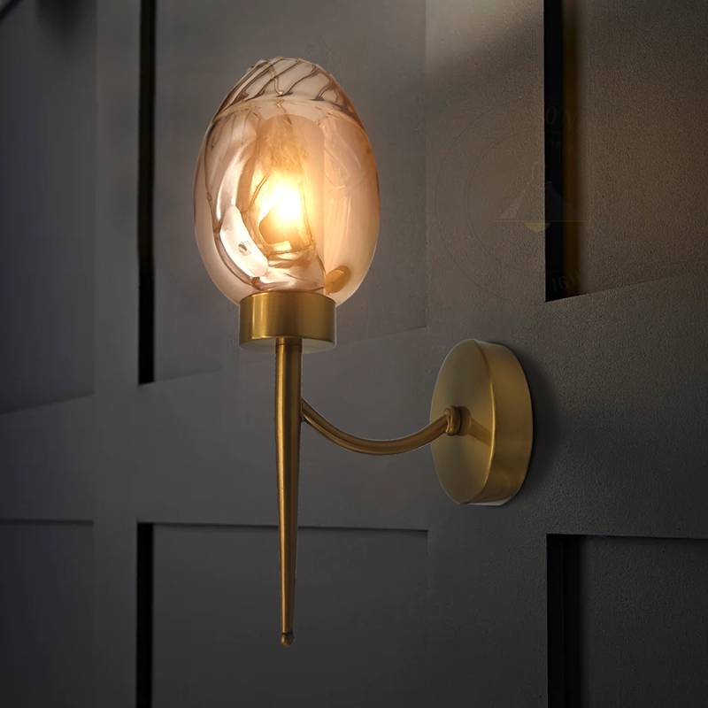 Modern Amber Glass wall lamp Copper Plate E27 Base Indoor Wall sconce-App 1