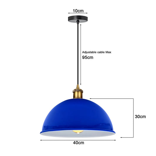 Navy Blue Ceiling Pendant Hanging Lamp Metal Cord E27 Dome Lamp Shade Light