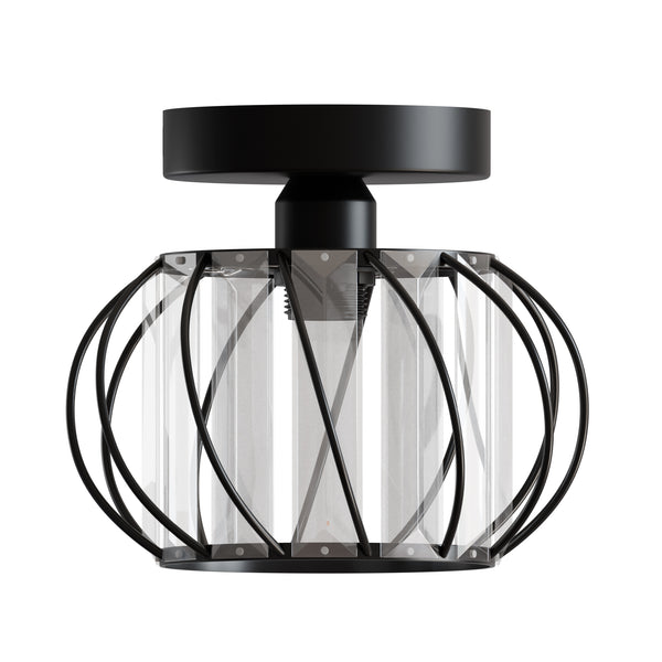 Lámpara de techo industrial moderna de metal y vidrio, montaje empotrado ~5742  – Negro / No