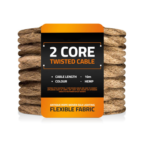 1m/3m/5m/10m 2 Core Twisted Hemp 0.75mm Fabric Cable ~6148