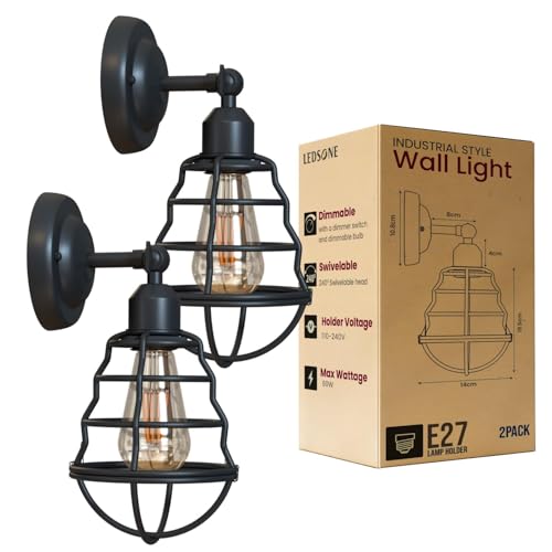 2 pack adjustable wall sconces with bulbs, dual E27 industrial light set, pair of vintage wall lights ready to install