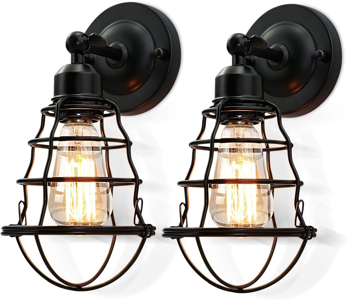 2 pack adjustable wall sconces with bulbs, dual E27 industrial light set, pair of vintage wall lights ready to install